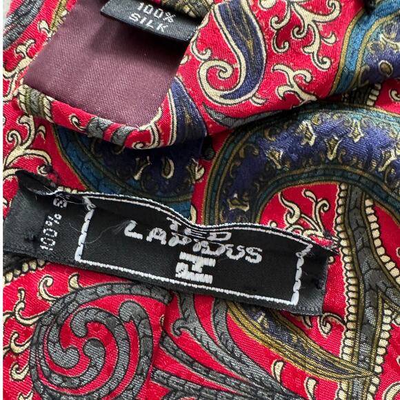 Ted Lapidus vintage 100% silk classic paisley tie red blue olive 3.75" w - Picture 4 of 5